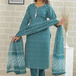 KALINI Women Printed Regular Pure Cotton Kurta with Trousers & With Dupatta-picture-41