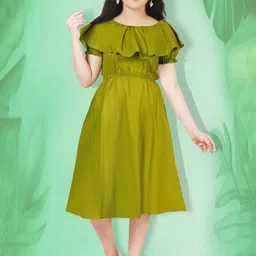KAARIGARI Girls Cape Sleeve Fit & Flare Midi Dress-image-60