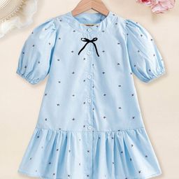 INCLUD Girls Conversational Printed Puff Sleeve A-Line Midi Dress-image-19