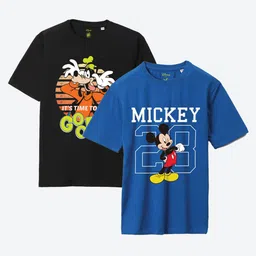 YK Disney Boys Pack Of 2 Mickey Mouse & Goofy Printed Oversized Fit Cotton T-shirt-image-19