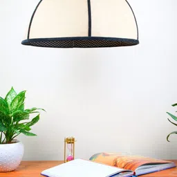 Grated ginger Beige & Black Half Coconut Designer Jute Ceiling Lamp-10