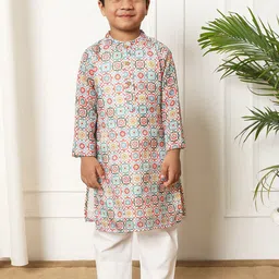 Readiprint Fashions Boys Band Collar Floral Printed Pure Cotton Straight Kurta with Pyjama-23