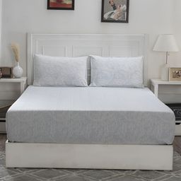 MASPAR Optimist White & Blue Printed 144 TC Cotton Double King Bedsheet & 2 Pillow Covers-picture-42