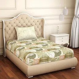 SPACES Atrium Plus Beige & White Pure Cotton Soft Feel 144 TC Single Bedsheet with 1 Pillow Covers image 1