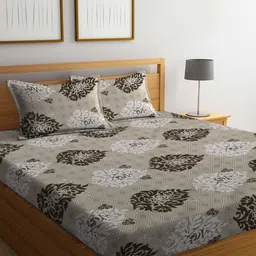 KLOTTHE Beige & Brown Floral Printed 300TC Double King Bedsheet With 2 Pillow Covers-picture-57