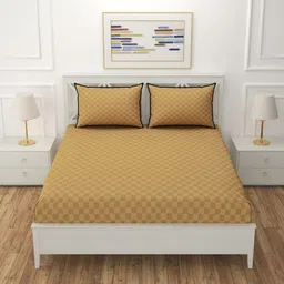 BELVOSTUM Beige Geometric 300 TC King Bedsheet with 2 Pillow Covers-image-21