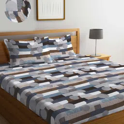 KLOTTHE Grey Geometric 300 TC Fitted Super King Double Bedsheet with 2 Pillow Covers-image-18