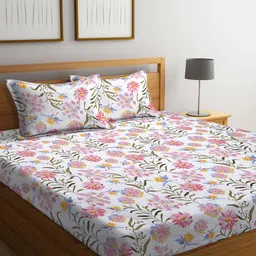 KLOTTHE Floral 300 TC Super King Bedsheet with 2 Pillow Covers-image-1