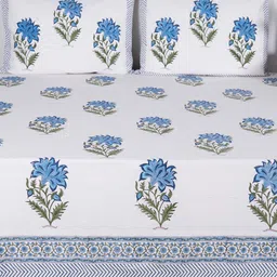 HANDICRAFT PALACE White & Green Floral 300 TC Queen Bedsheet with 2 Pillow Covers-image-51