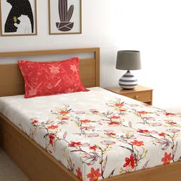 Dreamscape Red & Pink Floral 140 TC Single Bedsheet with 1 Pillow Covers-picture-33