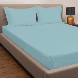 PETAL HOME Blue 300 TC 100% Cotton Queen Size Bed Sheet with 2 Pillow Covers-picture-16