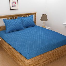 BELVOSTUM Blue Geometric Crib Bedsheet with 2 Pillow Covers-image-24