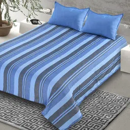 Saral Home Blue Striped 160 TC King Bedsheet with 2 Pillow Covers-image-17
