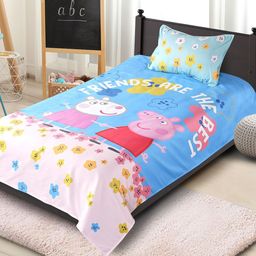 Saral Home Blue & Pink Cartoon Characters 180 TC Single Bedsheet with 1 Pillow Covers-image-76