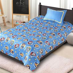 Saral Home Blue & Yellow Cartoon Characters 180 TC Single Bedsheet with 1 Pillow Covers-image-42