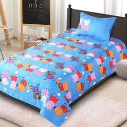 Saral Home Blue & Orange Cartoon Characters 180 TC Single Bedsheet with 1 Pillow Covers-image-69