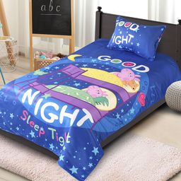 Saral Home Blue & Yellow Peppa Pig 180 TC Cotton Single Bedsheet with 1 Pillow Cover-image-25