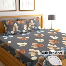 AEROHAVEN Grey & Brown Printed Cotton 210 TC King Bedsheet with 2 Pillow Covers-image-12