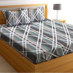 AEROHAVEN Grey & White Geometric 210 TC King Bedsheet with 2 Pillow Covers-image-50