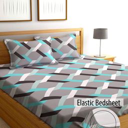 AEROHAVEN Grey & Blue Geometric 210 TC King Bedsheet with 2 Pillow Covers-image-17