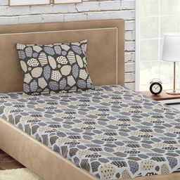 PETAL HOME Grey & Off White Geometric 300 TC Cotton Single Bedsheet with 1 Pillow Covers-image-80