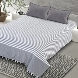 Saral Home Grey & White Striped 160 TC King Bedsheet with 2 Pillow Covers-image-16