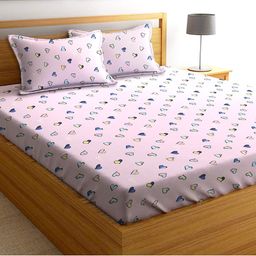 AEROHAVEN Pink & Black Geometric 210 TC 1 King Bedsheet with 2 Pillow Covers-10