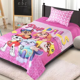 Saral Home Pink & Red Cartoon Characters 180 TC Single Bedsheet with 1 Pillow Covers-image-95