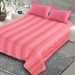 Saral Home Pink Striped 160 TC King Bedsheet with 2 Pillow Covers-image-82