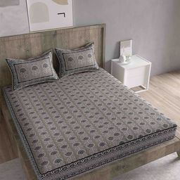 Spangle Copper-Toned Floral 260 TC Cotton King Bedsheet with 2 Pillow Covers-image-79
