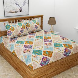 BREVARD Purple & Off White Ethnic Motifs 210 TC Queen Bedsheet With 2 Pillow Covers-image-75