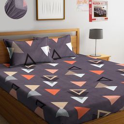 KLOTTHE 300 TC Fitted Geometric King Bedsheet with 2 Pillow Covers-image-28