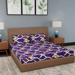 Dhrohar Purple & Red Geometric Printed 180 TC King Bedsheet with 2 Pillow Covers-picture-10