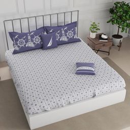 Nautica Purple & White Geometric 210 TC King Bedsheet with 2 Pillow Covers-image-10