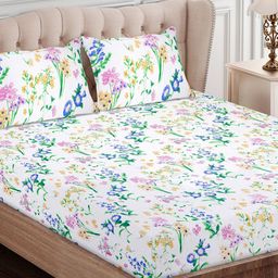 SEJ by Nisha Gupta Purple & Green Floral 180 TC King Bedsheet with 2 Pillow Covers-image-33