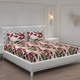 Moca By Monte Carlo Maroon & Green Floral 120 TC 2 Queen Bedsheet with 4 Pillow Covers-image-45