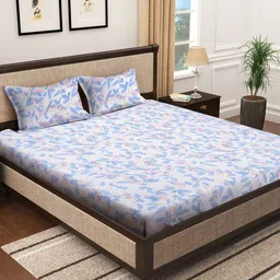 KLOTTHE Floral-Printed 300TC Fitted King Bedsheet With 2 Pillow Covers-picture-14