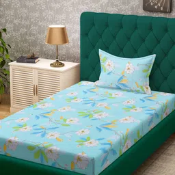 KLOTTHE Kids Blue & White Printed 300 TC Fitted Single Bedsheet & 1 Pillow Cover-picture-20
