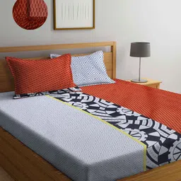 Arrabi Red & White Graphic 300 TC King Bedsheet with 2 Pillow Covers-image-82