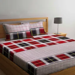 Arrabi Grey & Grey Geometric 300 TC King Size Fitted Bedsheet with 2 Pillow Covers-image-18