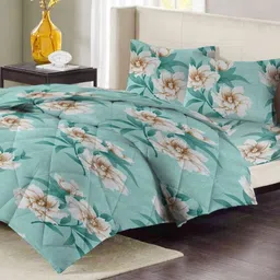 VAS COLLECTIONS Green & White Floral Polycotton 4 Piece Double Extra Large Superfine Bedding Set-6