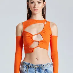 ZOMODA Women Solid Round Neck Cotton Top-image-95