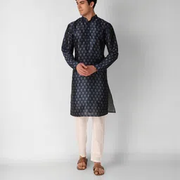 PulseIQ Men Navy Blue Art Silk Kurta Sets-picture-50