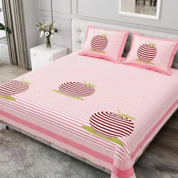 BED-SHEET.COM Pink & Red Striped Pure Cotton 240 TC King Bedsheet Set 2.99 m x 2.99 m-image-23