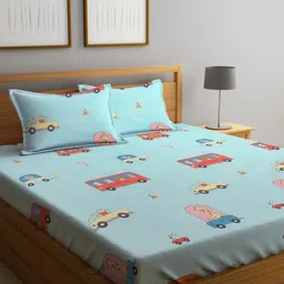 Myntra Elegant Homes Blue & Red Printed 300 TC King Bedsheet Set 2.5 m x 2.2 m-image-98