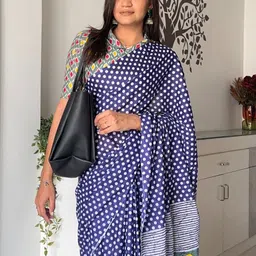 Mitera Polka Dot Block Print Saree-4