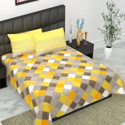 UNIBLISS Yellow & Pink Printed Cotton 144 TC Queen Bedsheet Set 2.15 m x 2.35 m-16