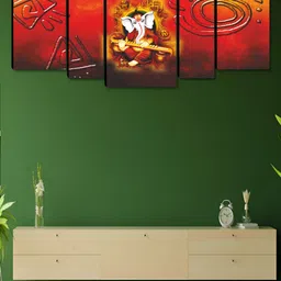 Myntra Elegant Homes Red & White 5 Pieces Lord Ganesh Religious Wooden Wall Art-picture-9