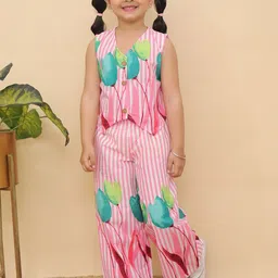 Aj DEZInES Girls Printed Sleeveless Pure Cotton Top With Palazzos-image-79