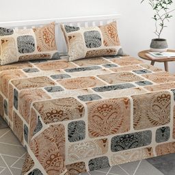 bsb home Brown & Beige Floral Printed Cotton 144 TC Queen Bedsheet Set-2.88 m x 2.28 m-image-12